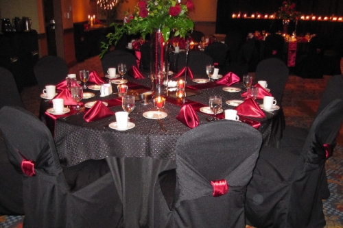 Black Red and Champagne Table Settings Photo by Tim Schaver